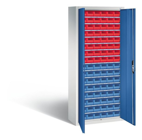 C+P tijdschriftenkast serie 13, H1690xB700xD300mm, kleur: lichtgrijs / gentiaanblauw, verzonken handgreep, 133413-29 S10015