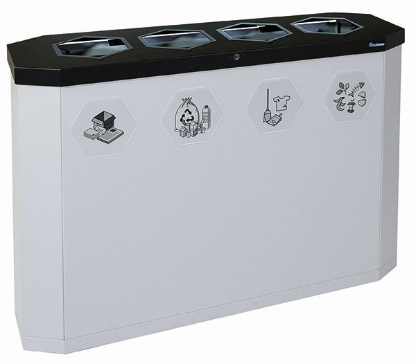 stomp Sixco 4 slim recyclingstation, lichtgrijs RAL 7035, 830x1200x355 mm (HxBxD), 565-180-07