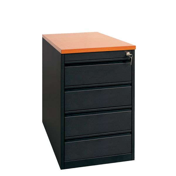 Lüllmann staande container, greeplijst voorzijde, 4 laden, 750 x 460 x 790 mm, diep zwart/beuken, 509501
