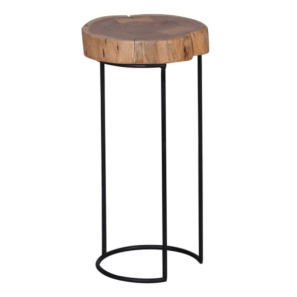 Wohnling bijzettafel AKOLA massief acaciahout, metalen poten, landhuisstijl, boomstamvorm, echt natuurlijk hout, hoogte 55 cm, WL1.553