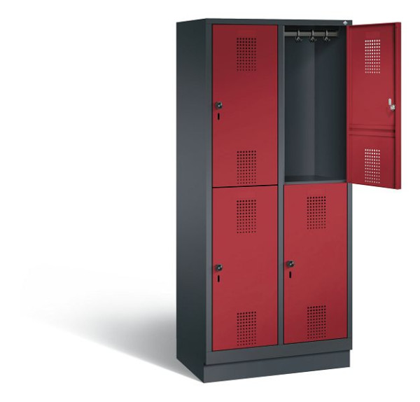 C+P locker dubbeldekker Evolo, H1800xW810xD500mm, kleur: zwart-grijs/robijnrood, 48320-22 S10099