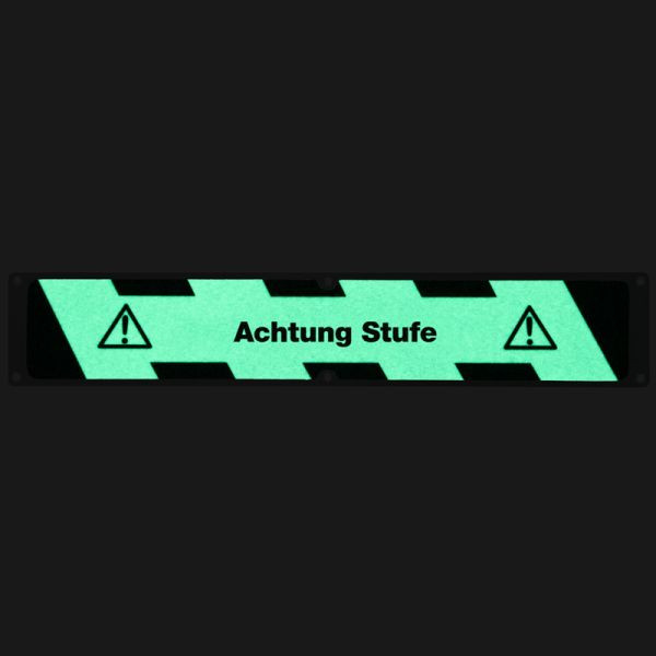 Meelbroek antislipplaat aluminium met m2 antislipcoating, lichtgevend zwart/groen "Attention step" 114x635mm, APM1X3F1