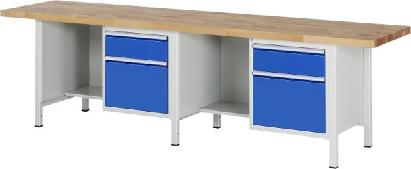 RAU werkbank serie 8000 - frameconstructie (gelast frame), 2 onderbouw containers (2x lade, plank), 3000x840x700 mm, 03-8451A2-307B4S.11