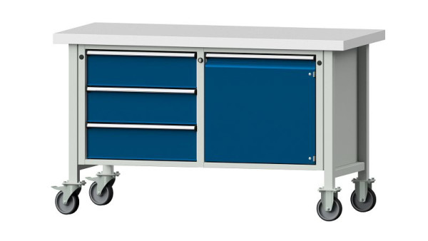 ANKE werkbanken kistwerkbank, model 106 V, 1500 x 700 x 900 mm, RAL 7035/5010, KSP 50 mm, verrijdbaar, 305.603
