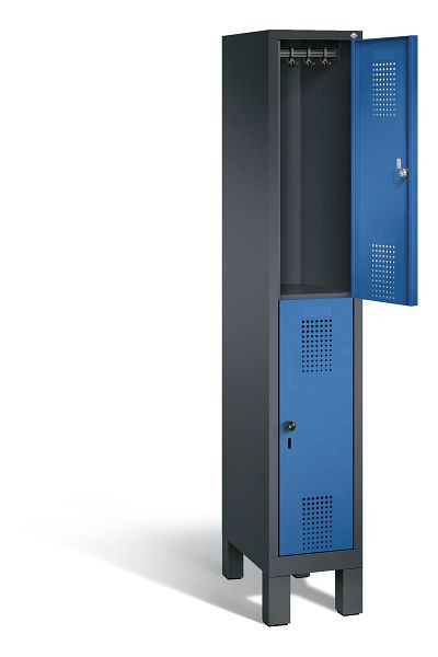 C+P locker dubbeldekker Evolo, H1850xB320xD500mm, kleur: zwartgrijs / gentiaanblauw, 48310-10 S10031