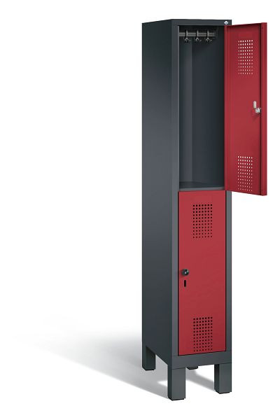 C+P locker dubbellaags Evolo, H1850xW320xD500mm, kleur: zwartgrijs/robijnrood, 48310-10 S10098
