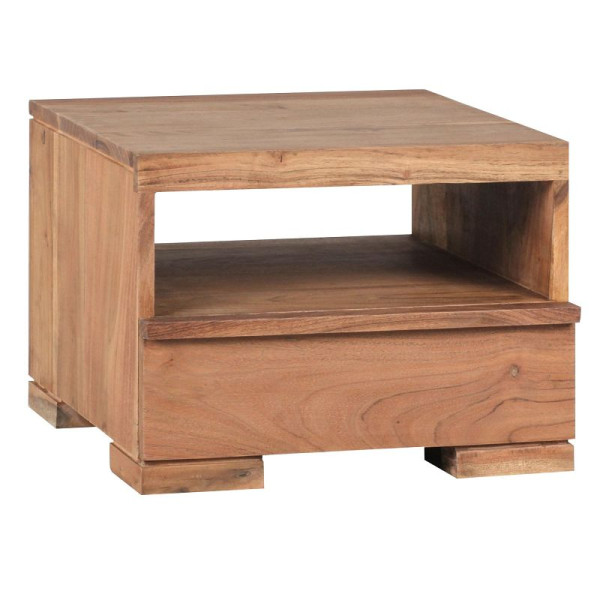 Wohnling nachtkastje MUMBAI massief acaciahout 30 cm 1 lade plank landhuisstijl echt hout, WL1.520