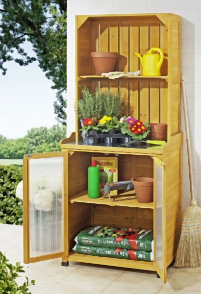 Metra Gartenschrank mit Regalaufsatz, Arbeitsfläche aus verzinktem Metall, 10161
