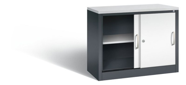 C+P dressoir met schuifdeuren Acurado, H720xB1000xD400mm, kleur: zwartgrijs / verkeerswit, beugelgreep, 2 niveaus, 5725-00 S10081