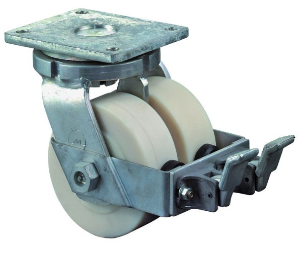 BS-wielen Dubbel zwaarlastwiel met wiel/slot, breedte 2x55 mm, Ø150 mm, tot 2000 kg, oppervlak/lichaam gegoten polyamide, kogellager, S120.B16.150