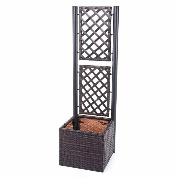 Mendler poly rotan trellis HWC-D76, plantenbak trellis, 142x43x43cm, bruin, 64274