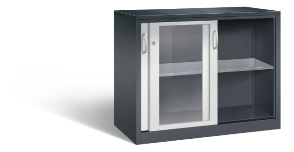 C+P schuifdeurkast Acurado, H1950xB1200xD500mm, kleur: zwartgrijs/lichtgrijs, beugelgreep, 2059-055 S10050
