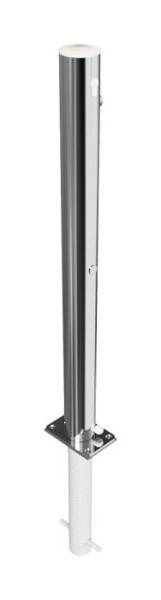 Schake RVS paal Ø 76 mm zonder siergroef, opklapbaar, zelfvergrendelend slot voor in beton zetten, met profielcilinderslot, 4072UZH