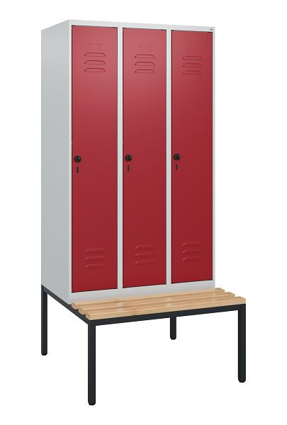 C+P luierkastje Classic PLUS, met onderbank, 3 vakken, 1950x900x815mm, 7035/3003, draaibare sluiting, beuken zitlat, 0800505-30 S10001