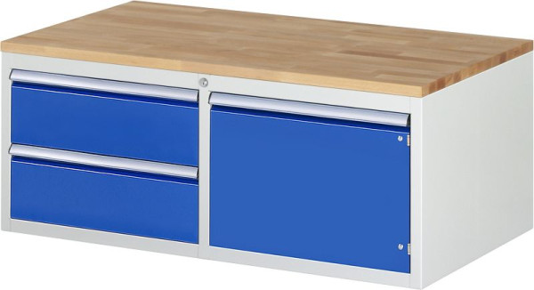 RAU ladekast serie 7000, B1145xD650xH465mm, links: laden: 2xH180mm, rechts: vleugeldeur H360mm, massief beukenhouten blad, 03-LL2.0.12AB.11