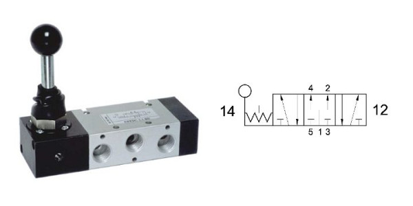 timmer VHO-S9 511B-1/2, 5/3 handventiel, pal, middenpositie onder druk, aansluiting: 1/2", PA16371