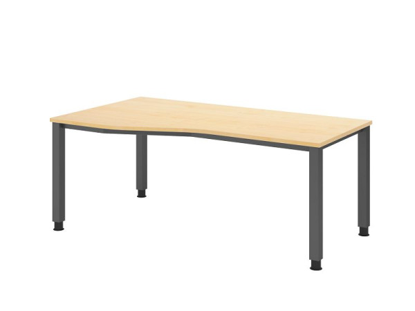 Hammerbacher bureau QS18, 180 x 100/80cm, blad: esdoorn, 25 mm dik, 4-poots frame in grafiet (vergelijkbaar met RAL 7012), werkhoogte 68-83,5 cm, VQS18/3/G