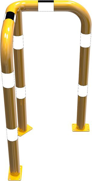 Schak-stootbeschermbeugel 90° gelijkbenig stalen buis Ø 76 mm geel/zwart, totale breedte: 600 mm, hoogte boven de grond: 1150 mm, voor plugbevestiging, 477_61PBG