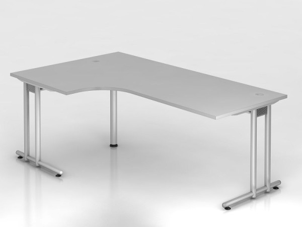 Hammerbacher hoektafel C-poot 200x120cm 90° grijs/zilver, hoekvorm 90°, horizontale kabelgoot, werkhoogte 72 cm, VNS82/5/S