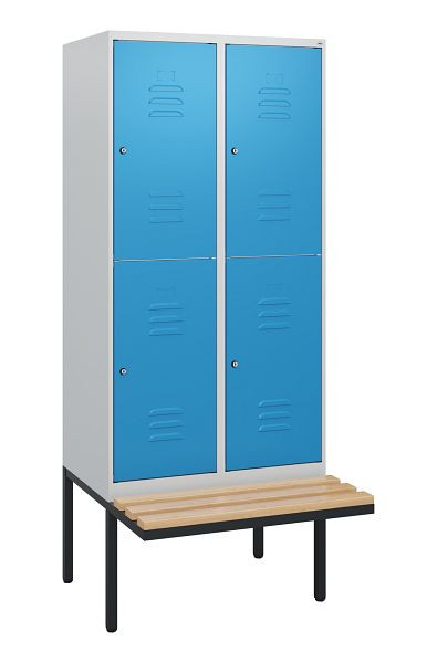 C+P dubbeldekskast Classic PLUS, 2 compartimenten, 1950x800x815mm, 7035/5012, cilindersloten, beukenhouten zitlatten, zitting, 0803405-22 S10034