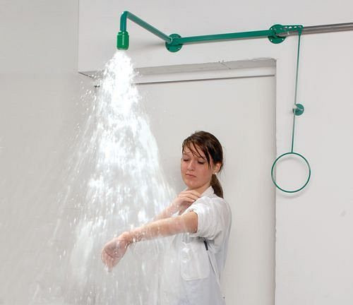 B-SAFETY Körper-Notdusche aus Edelstahl, pulverbeschichtet grün, Über-Tür-Montage, 250081