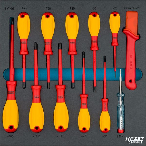 Hazet schroevendraaierset, dubbel geïsoleerd, Phillips profiel PH, binnen TORX® profiel, 0,4 x 2,5 - 0,8 x 4, PH1 - PH2, T20 - T30, 163-546/12