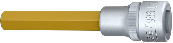 Hazet schroevendraaierdop, hol vierkant 12,5 mm, binnenzeskant profiel, 11 mm, lange uitvoering met karteling, 986L-11