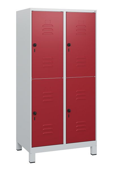 C+P Doppelstöckiger Spind Classic PLUS, Füße, 2 Abteile, 1630x800x500mm, 7035/3003, Drehriegel, 0803105-22 S10001