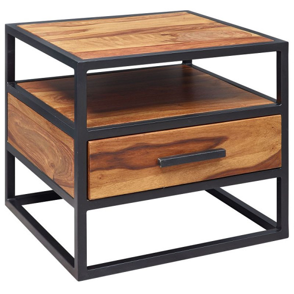 Wohnling nachtconsole 50 x 45 x 45 cm sheeshamhout metaal zwart, WL5.624