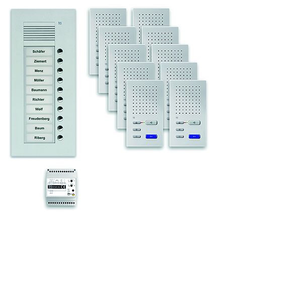 TCS deurbedieningssysteem audio: pack UP voor 10 wooneenheden, met buitenstation PUK 10 belknoppen, 10x handsfree luidspreker ISW3030, bediening, PPUF10-EN / 02
