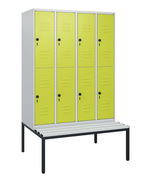 C+P Doppelstöckiger Spind Classic PLUS, 4 Abteile, 1950x1200x815mm, 7035/0024, Drehriegel, mit untergebauter Sitzbank, 0803505-40 S10070