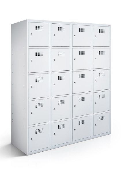 KEMMLIT lockerkast met 4 vakken en 20 deuren 30cm met gesloten bodem, lichtgrijs 7035, draaibare sluiting, 100746