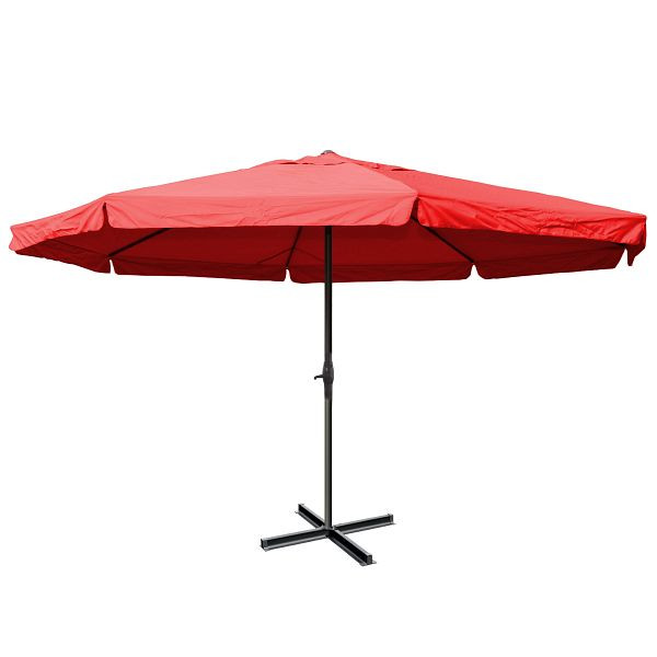 Mendler parasol Meran Pro, horeca marktparasol met volant Ø 5m polyester/aluminium 28kg, bordeaux zonder standaard, 34346