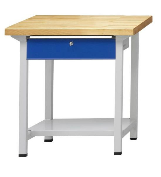 ANKE werktafel; 800x700 mm; RAL 7035/5010; 1x hanglade (BL); 1x opbergvak van 500 mm diep plaatstaal