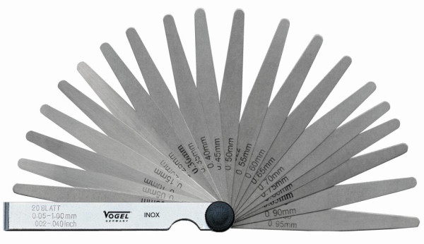 Vogel Germany voelermaatset, RVS, 0.05 - 1.00 mm / .002 - .040 inch, 20 vellen, 413107