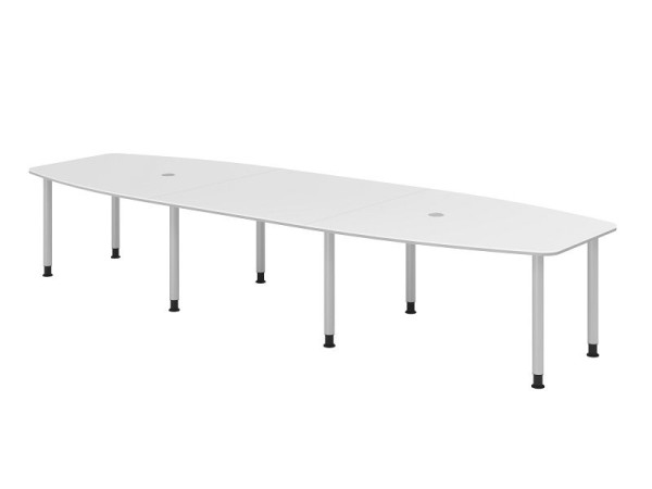 Hammerbacher vergadertafel KT40C, 400 x 130 cm, blad: wit, 25 mm dik, 2 mm duorand, 8-poots frame zilver, werkhoogte 72-74 cm, VKT40C/W/S