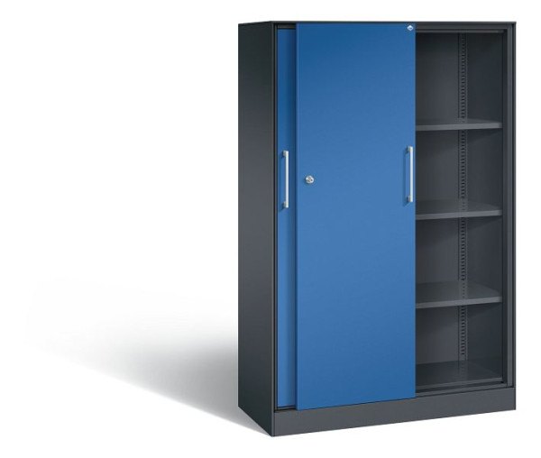 C+P schuifdeurkast Asisto, H1635xB1000xD435mm, kleur: zwartgrijs / gentiaanblauw, beugelgreep, 4 niveaus, 142012-000 S10046
