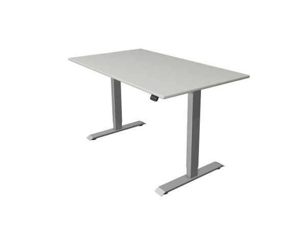 Kerkmann Move 1 zit-/statafel wit/zilver, B 1400 x D 800 mm, elektrisch in hoogte verstelbaar van 740-1230 mm, T-onderstel zilver, lichtgrijs, 10229411