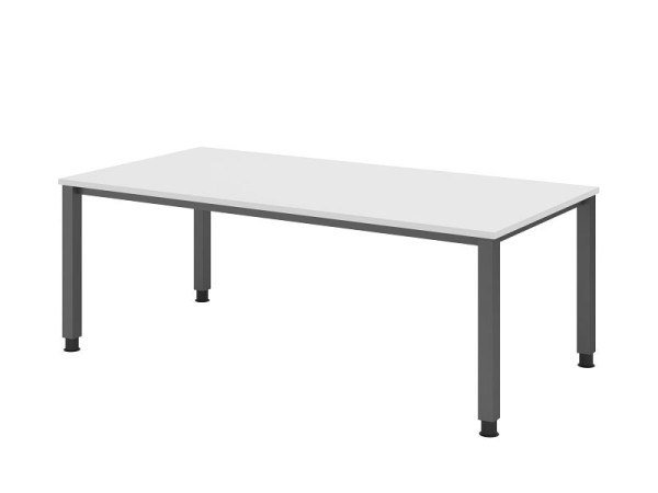 Hammerbacher bureau QS2E, 200 x 100 cm, blad: wit, 25 mm dik, 4-poots frame in grafiet (vergelijkbaar met RAL 7012), werkhoogte 68-83,5 cm, VQS2E/W/G