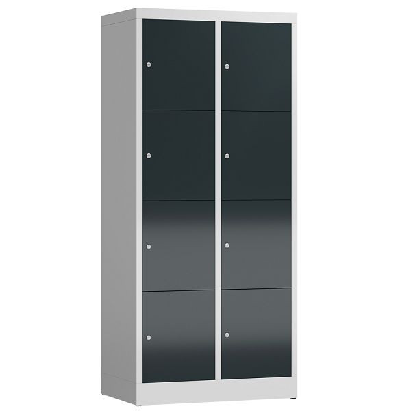 Lüllmann ClassiX lockerkast, 2 compartimenten met elk 4 compartimenten, 1800 x 800 x 500 mm, lichtgrijs/antracietgrijs, X-523428