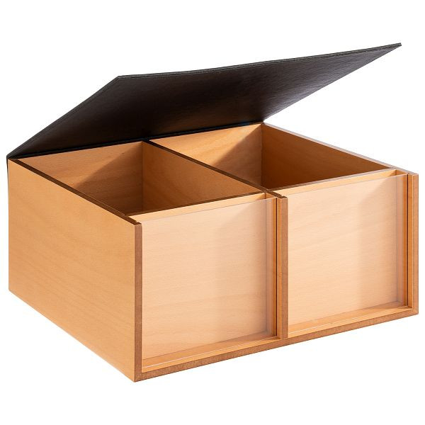 APS Buffetbox -TOAST BOX-, 36 x 33,5 x 17,5 cm, eikenhout, deksel van kunstleer, verdeeld in 2 compartimenten 28 x 16,5 x 16 cm, met acryl kijkvenster, 11713