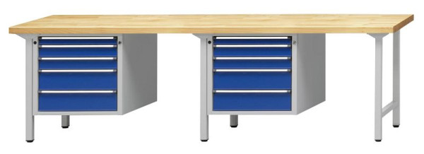 ANKE combinatie werkbank; 2 werkplekken; 2800x700mm; Links 1 onderkast 660x615x600 mm, 5 laden