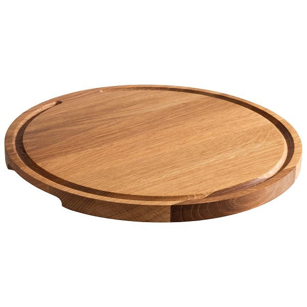 APS serveerplank -PIZZA-, Ø 34 x 2 cm, eikenhout, geolied, met sapgleuf, met 2 verzonken handgrepen, 00757