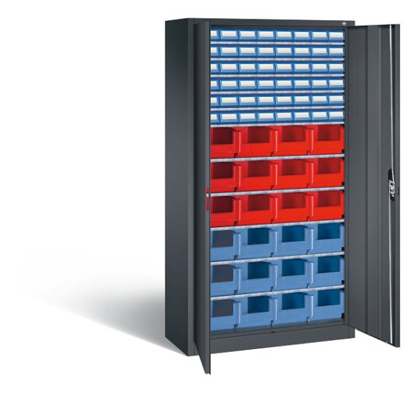 C+P tijdschriftenkast serie 13, H1980xB1000xD420mm, kleur: zwart-grijs, verzonken handgreep, 133144-29 S10033