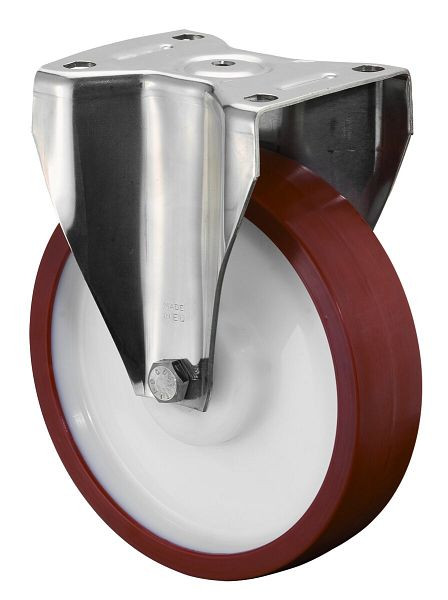 BS Rollen RVS zwaarlastwiel, bokwiel, breedte 45 mm, Ø125 mm, tot 500 kg, rood polyurethaan, kunststof behuizing, RVS rollager, HS110.B28.126