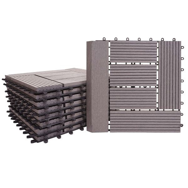 Mendler WPC vloertegel Rhone + finish, houtlook balkon/terras, 11x elk 30x30cm = 1m2 Premium, grijs offset, 77629