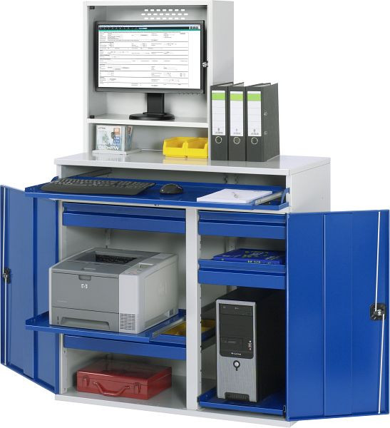 RAU computerkast - model 66, B1100xD520xH1770mm, monitorbehuizing B650 x D250 x H710mm, middensteun voor het verdelen van de inbouwbreedte, 07-1100T-M66-MG2.11
