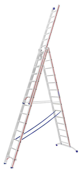 HYMER multifunctionele ladder, driedelig, 3x14 sporten, lengte ingeschoven 4,17 m / uitgeschoven 9,78 m, 604742