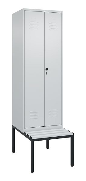 C+P luierkluis Classic PLUS, dubbele locker, 2 vakken, 2120x600x815mm, 7035/7035, draaigrendel, met bank eronder, 0800527-20P S10039