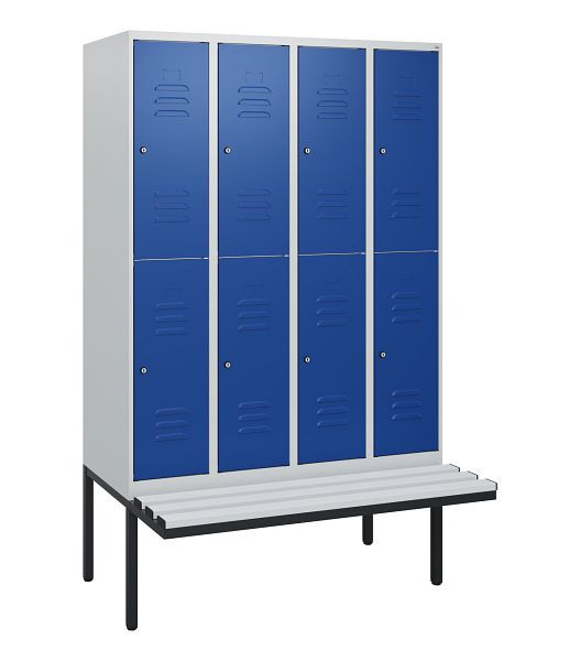 C+P dubbeldekskast Classic PLUS, 4 compartimenten, 1950x1200x815mm, 7035/5010, cilindersloten, zwevende zitting, 0803405-40 S10078